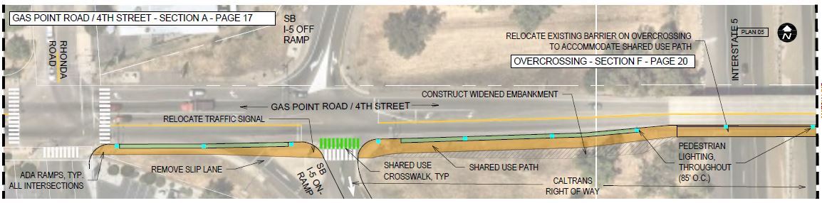 Aerial project drawing of the Gas Point Road and 4th Street intersection showing the proposed shared use path and crosswalk